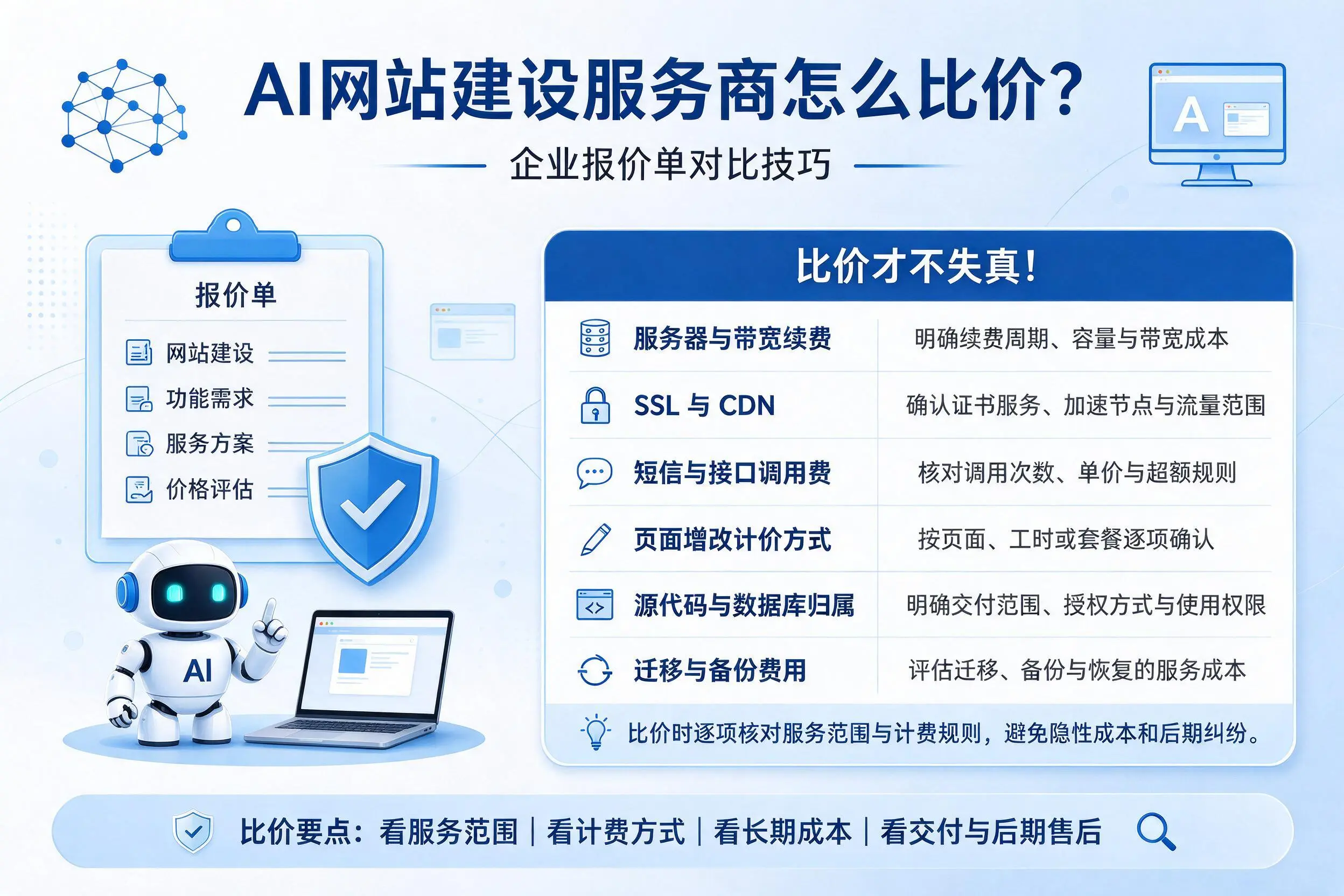 AI网站建设服务商怎么比价？驻马店企业报价单对比技巧
