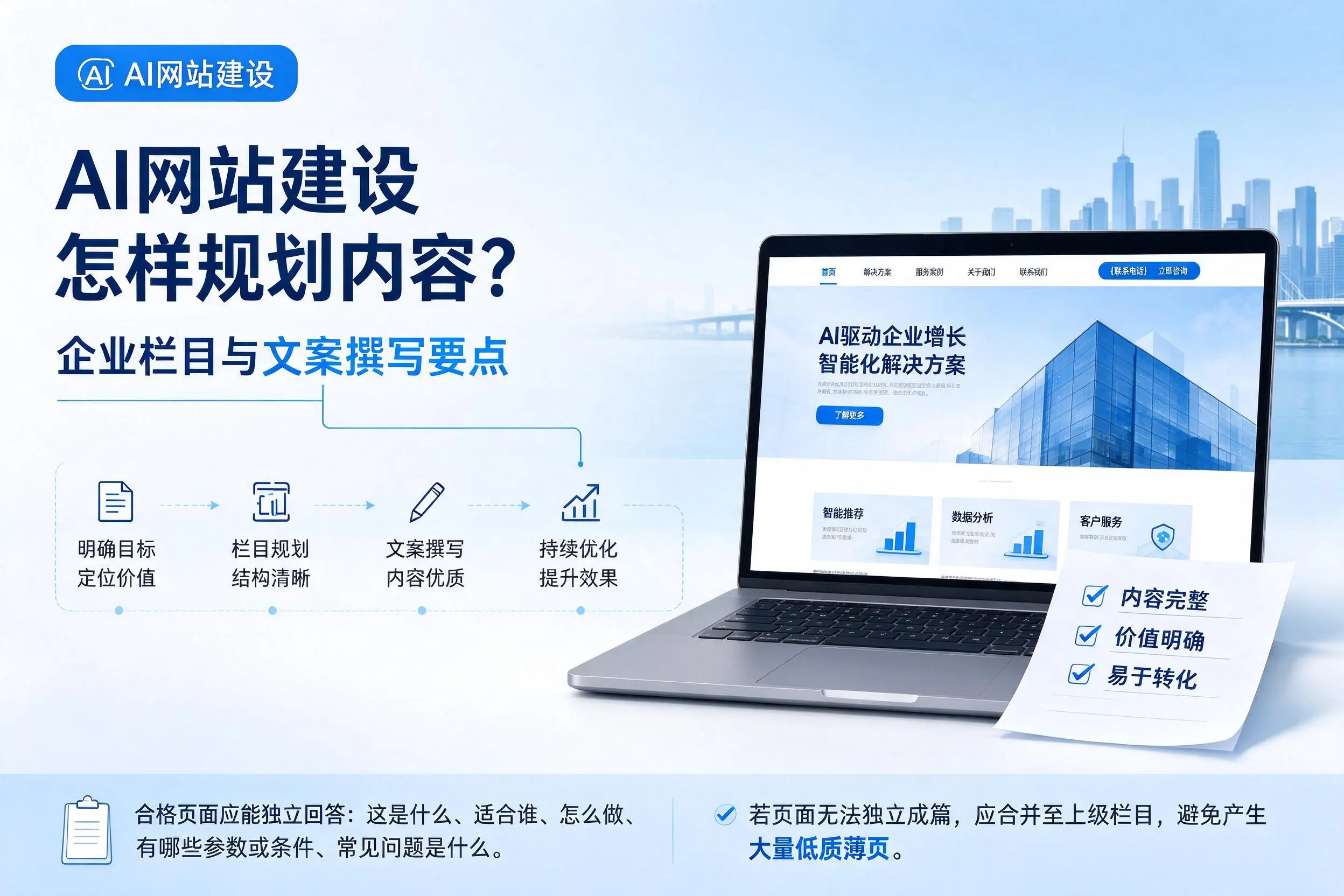 AI网站建设怎样规划内容？驻马店企业栏目与文案撰写要点