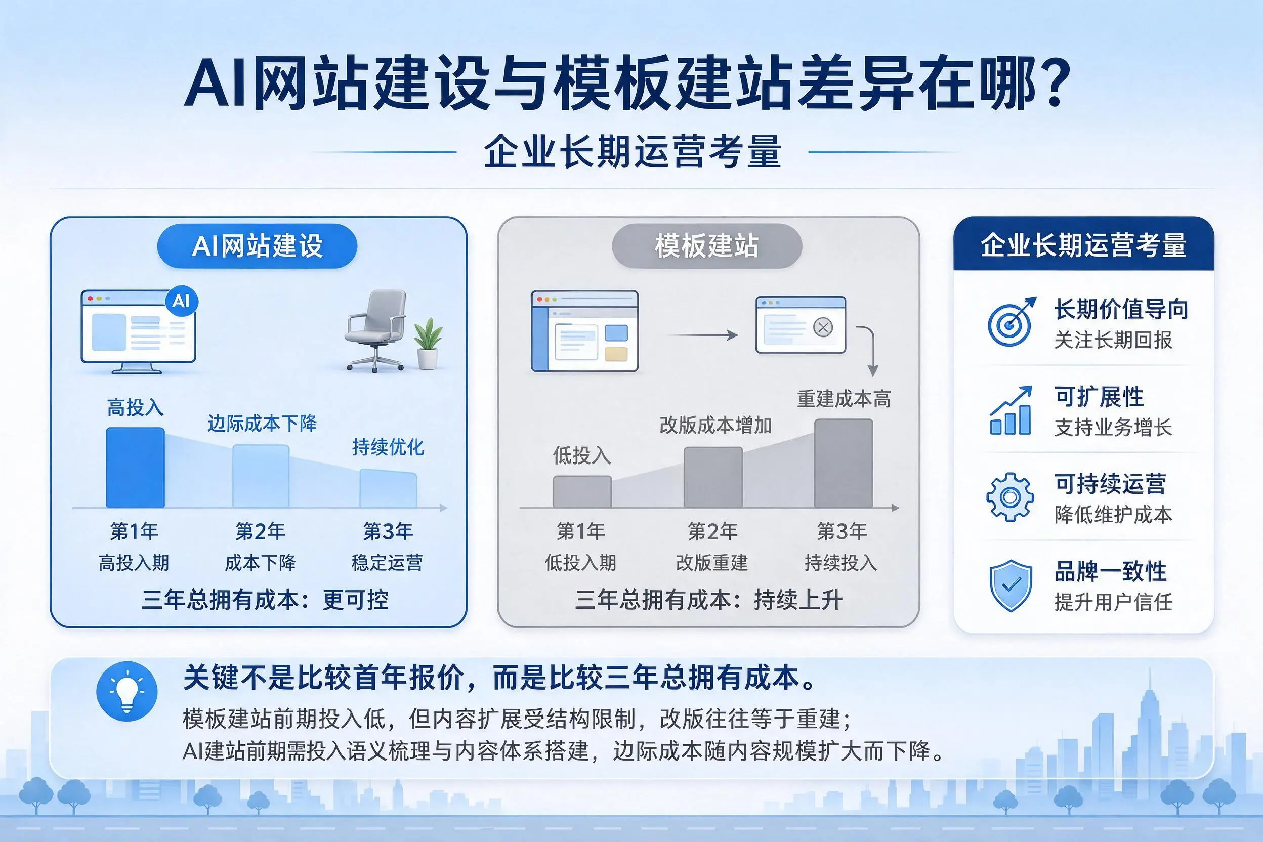 AI网站建设与模板建站差异在哪？驻马店企业长期运营考量